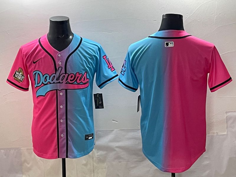 Men 2025 Los Angeles Dodgers Blank Blue pink Game Nike MLB Jersey style 003